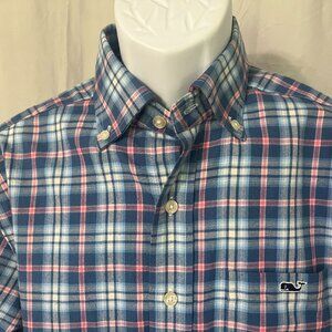Vineyard Vines Men's blue, white & pink Performance Flannel shirt Small S